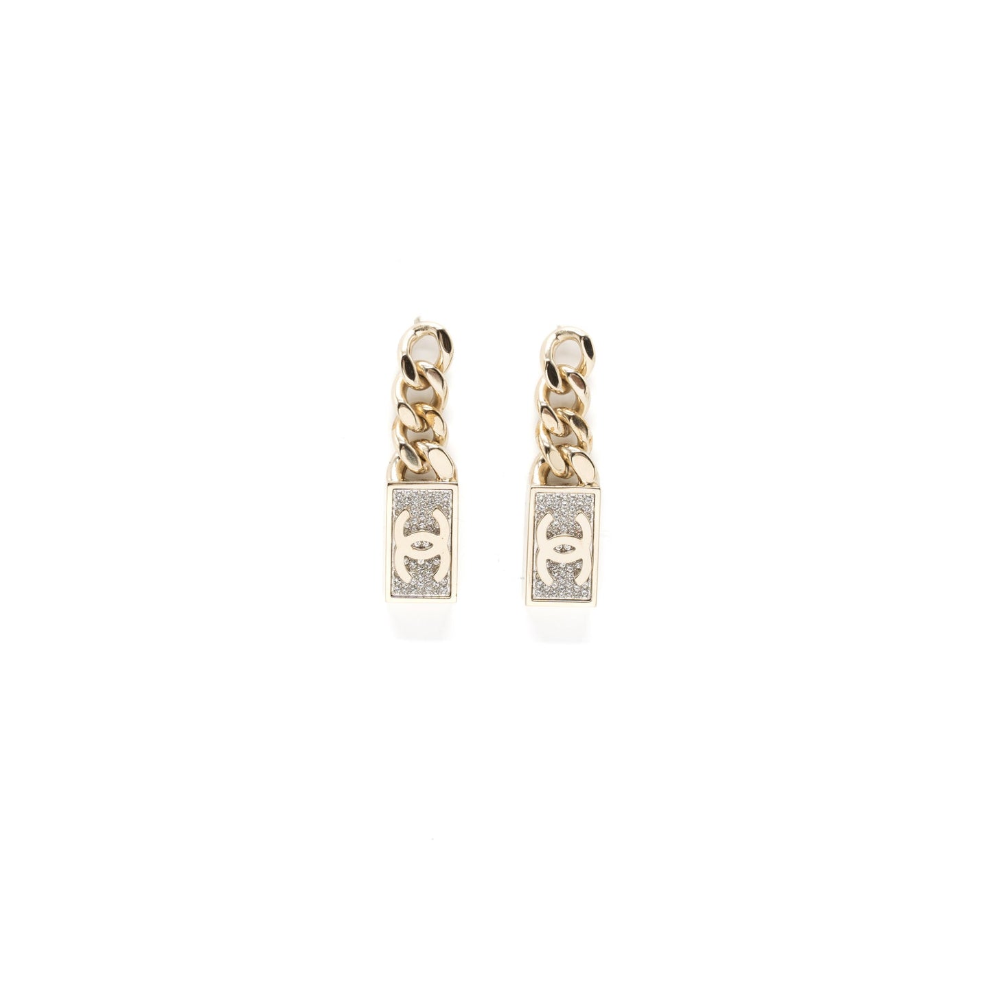 Chanel CC Logo Drop Earrings Crystal Gold Tone