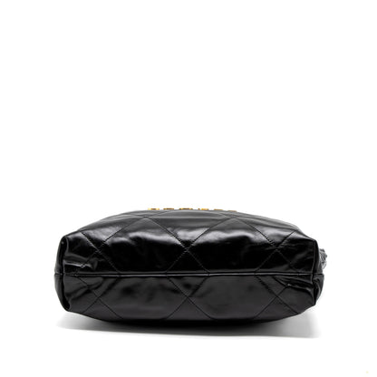 Chanel Small 22 Bag Gold Letter Shiny Calfskin Black Brushed  (Microchip)