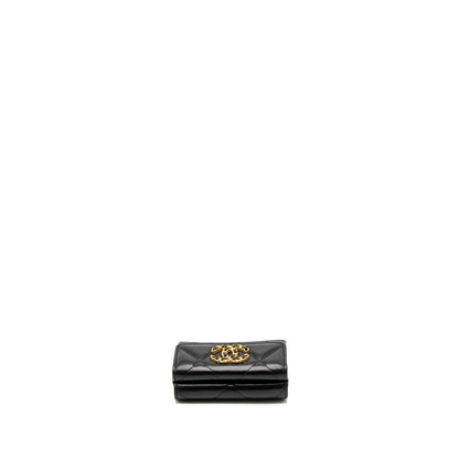 Chanel 19 Flap Compact Wallet Lambskin Black  (Microchip)