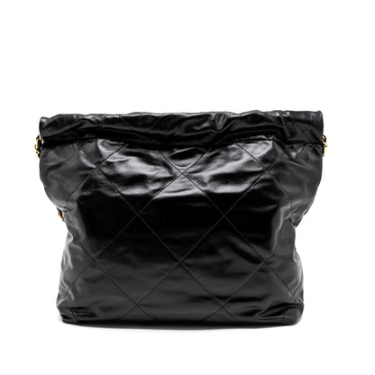 Chanel Small 22 Bag Gold Letter Shiny Calfskin Black Brushed  (Microchip)