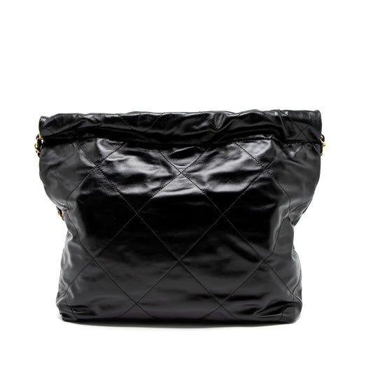 Chanel Small 22 Bag Gold Letter Shiny Calfskin Black Brushed  (Microchip)