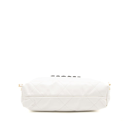 Chanel Small 22 Bag Black Letter Shiny Calfskin White Brushed  (Microchip)