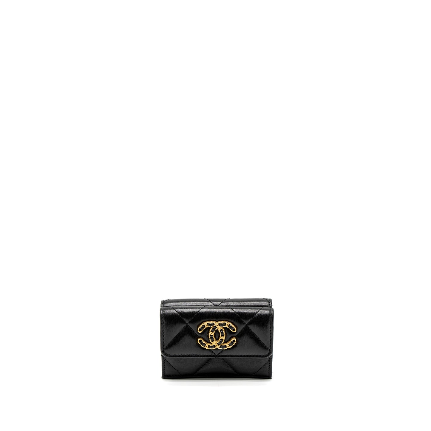 Chanel 19 Flap Compact Wallet Lambskin Black  (Microchip)