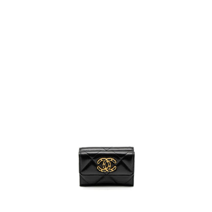 Chanel 19 Flap Compact Wallet Lambskin Black  (Microchip)