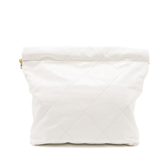 Chanel Small 22 Bag Black Letter Shiny Calfskin White Brushed  (Microchip)