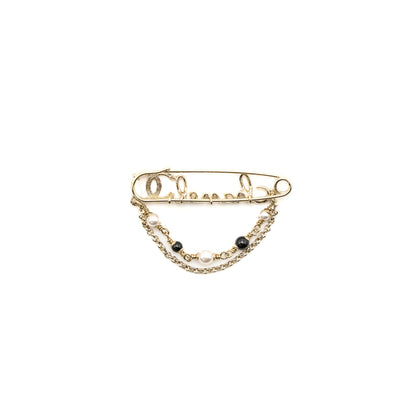 Chanel Pearl Drop Brooch Light Gold Tone