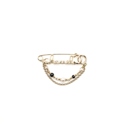 Chanel Pearl Drop Brooch Light Gold Tone