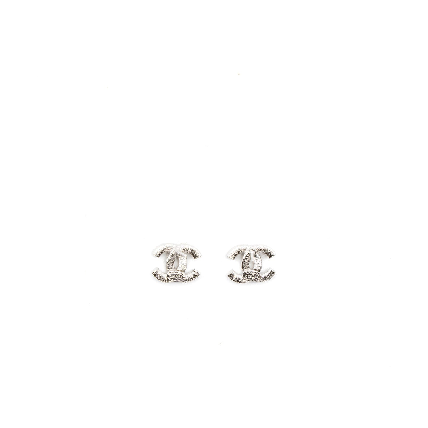 Chanel CC Logo Earrings Crystal Silver Tone