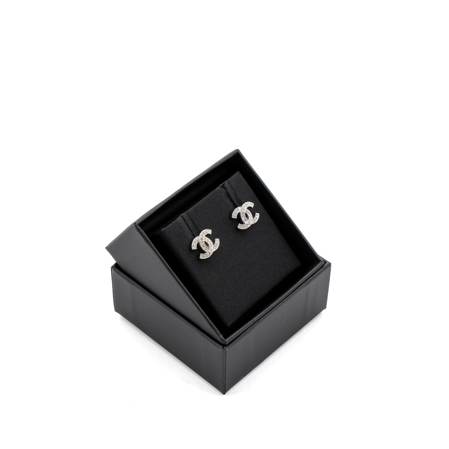 Chanel CC Logo Earrings Crystal Silver Tone