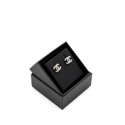 Chanel CC Logo Earrings Crystal Silver Tone
