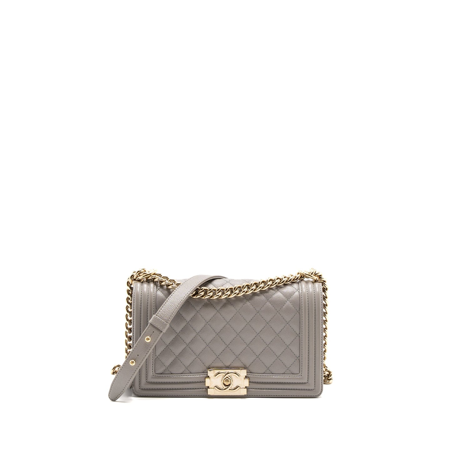 Chanel Medium Boy Bag Caviar Light Grey L