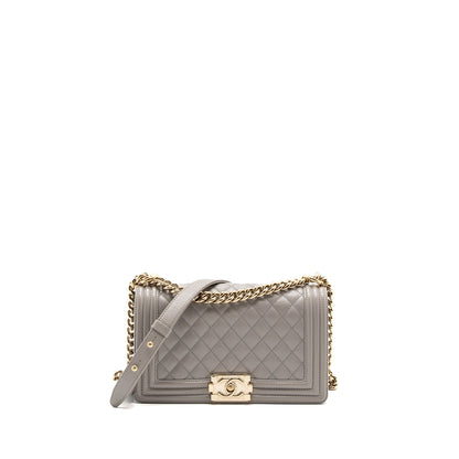 Chanel Medium Boy Bag Caviar Light Grey L