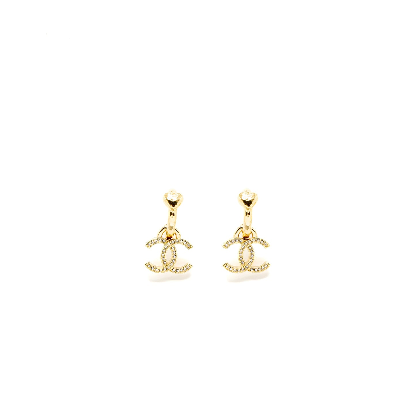 Chanel CC Drop Earrings Gold Tone