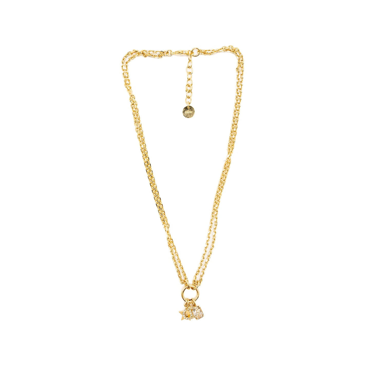 Dior CD and Star Necklace Crystal Gold Tone