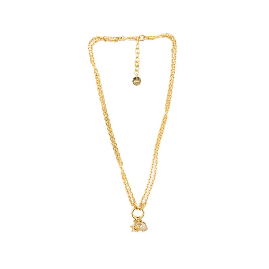 Dior CD and Star Necklace Crystal Gold Tone