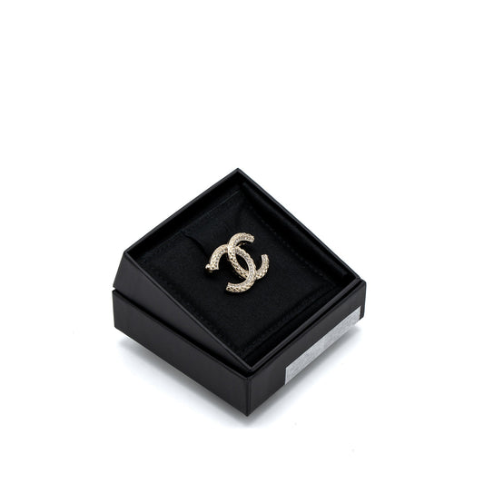 Chanel Detailed CC Logo Brooch Crystal Light Gold Tone