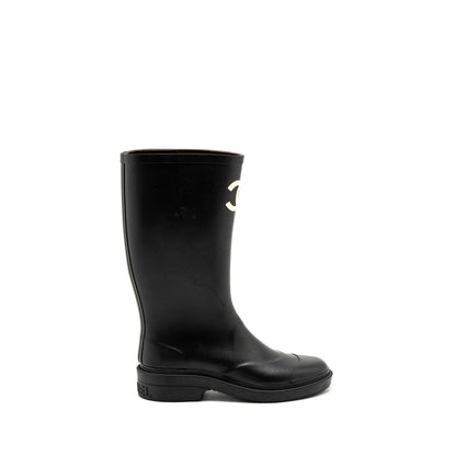 Chanel Size 35 Rubber Boots Black/White