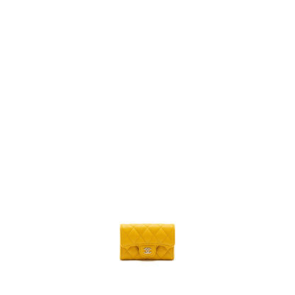 Chanel 22A Classic Flap Card Holder caviar yellow (Microchip)