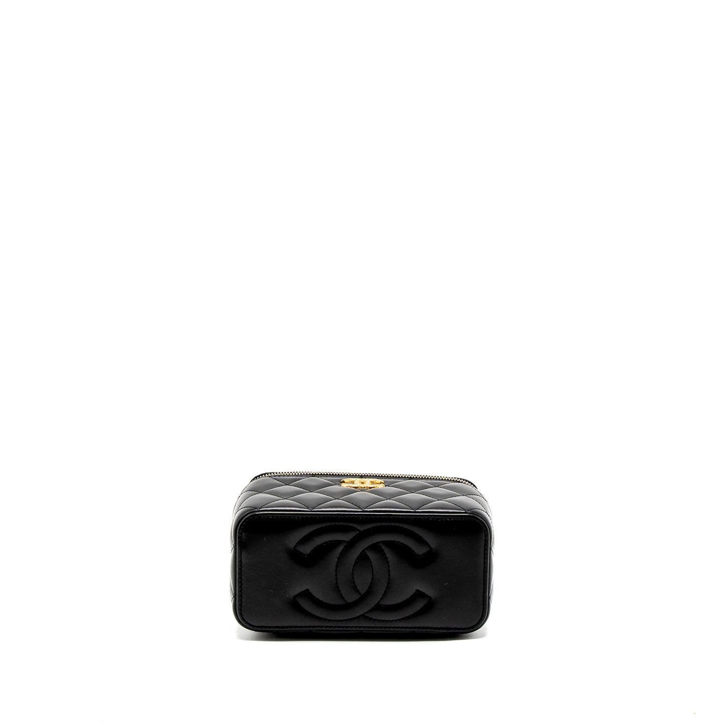 Chanel 22K Gold Pillar Adjustable Chain Long Vanity Lambskin Black Brushed (Microchip)