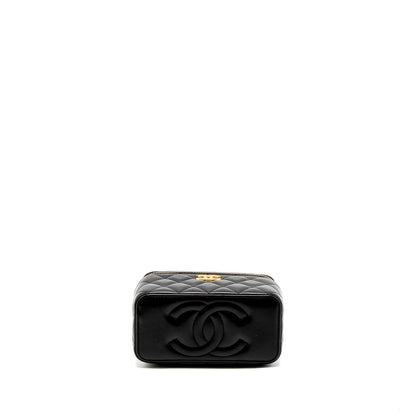 Chanel 22K Gold Pillar Adjustable Chain Long Vanity Lambskin Black Brushed (Microchip)