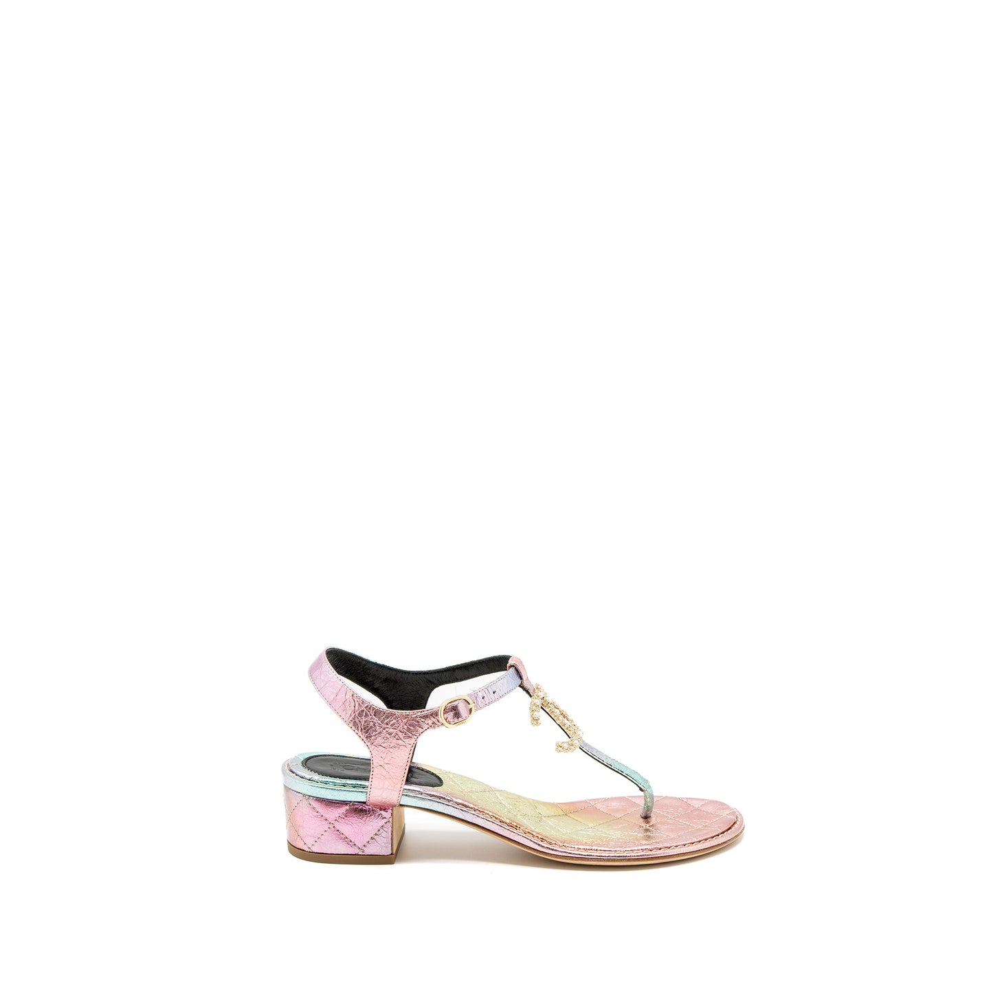 Chanel Size 38 Detailed CC Logo Leather Iridescent Multicolour Sandals