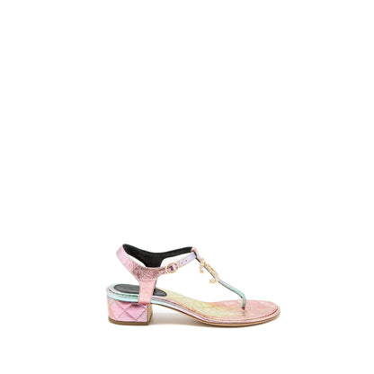 Chanel Size 38 Detailed CC Logo Leather Iridescent Multicolour Sandals