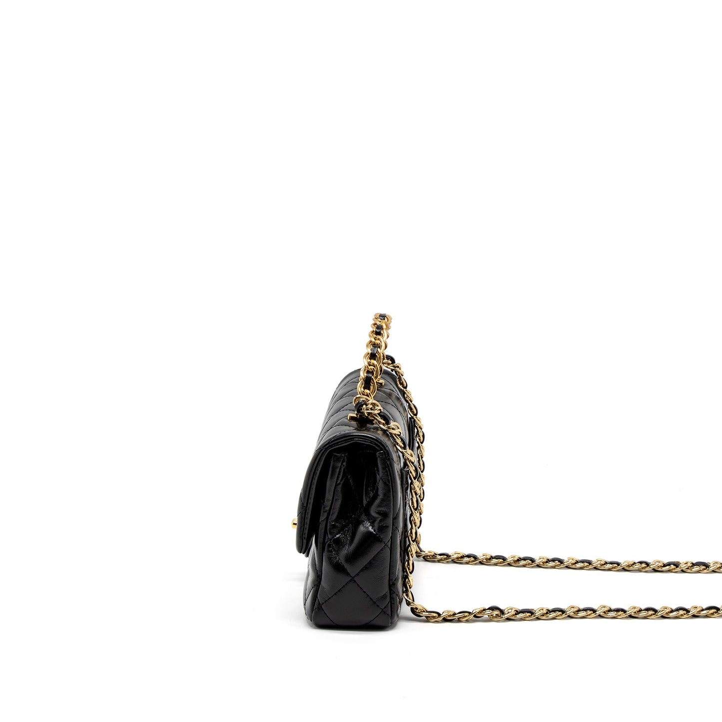 Chanel 23S Detail Top Handle Mini Rectangular Flap Bag Shiny Lambskin Black  (Microchip)