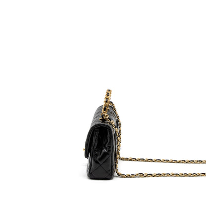 Chanel 23S Detail Top Handle Mini Rectangular Flap Bag Shiny Lambskin Black  (Microchip)