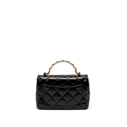 Chanel 23S Detail Top Handle Mini Rectangular Flap Bag Shiny Lambskin Black  (Microchip)