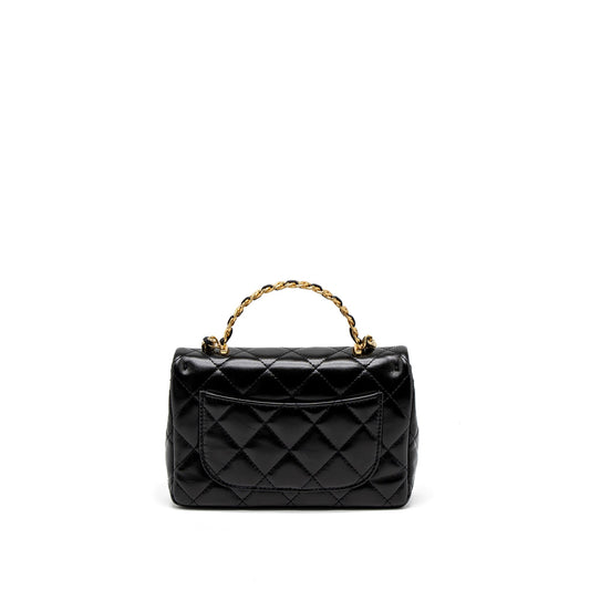 Chanel 23S Detail Top Handle Mini Rectangular Flap Bag Shiny Lambskin Black  (Microchip)
