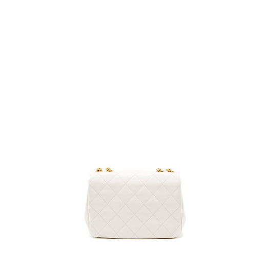 Chanel Flap Bag with Detailed CC Logo Calfskin White Brushed