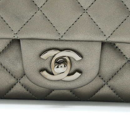 Chanel 21B Mini Rectangular Flap Bag Calfskin Metallic Silver with Shiny Ruthenium Hardware (Microchip)