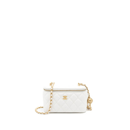 Chanel Pearl Crush Long Vanity with Chain Lambskin White Brushed  (Microchip)