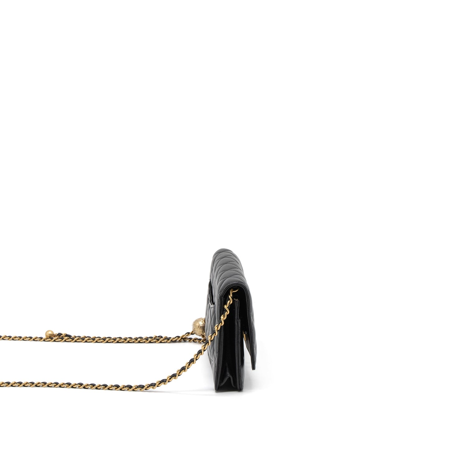 Chanel Pearl Crush Wallet On Chain Lambskin Black Brushed  (Microchip)