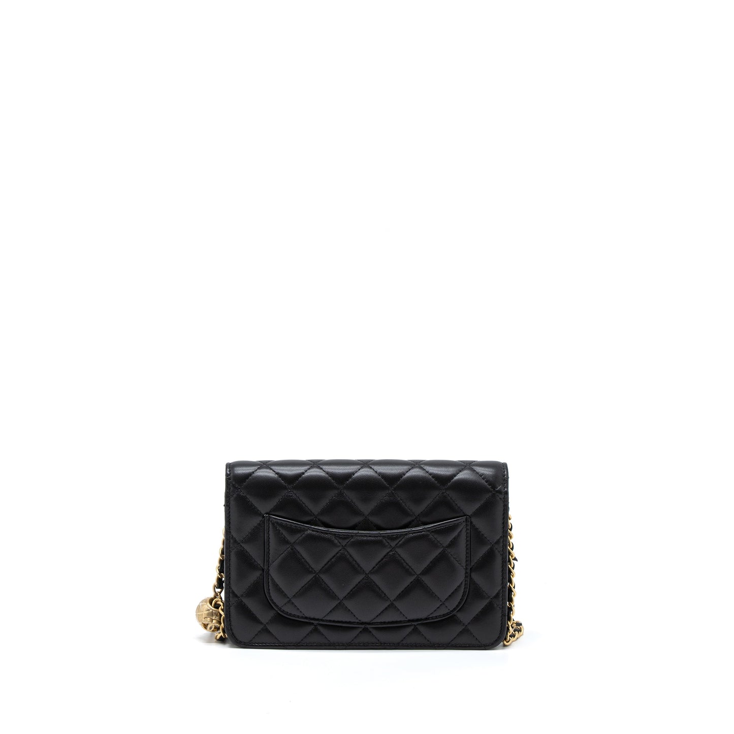 Chanel Pearl Crush Wallet On Chain Lambskin Black Brushed  (Microchip)