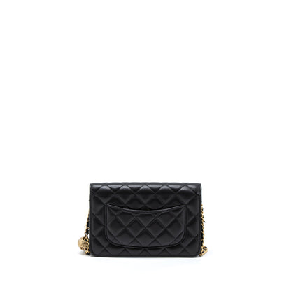 Chanel Pearl Crush Wallet On Chain Lambskin Black Brushed  (Microchip)