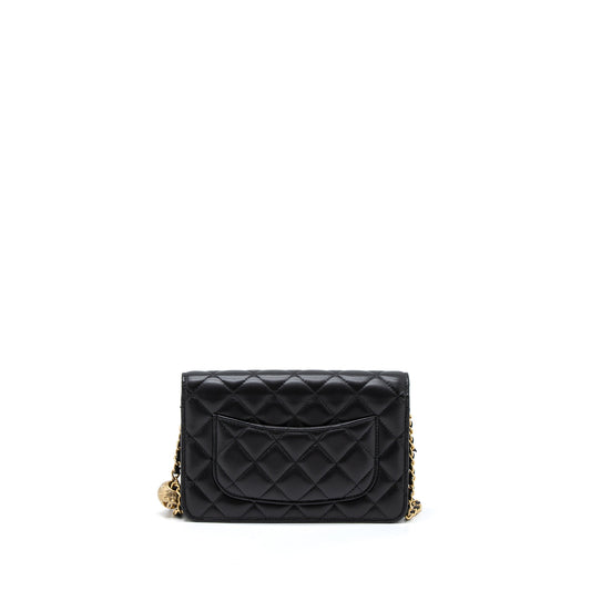 Chanel Pearl Crush Wallet On Chain Lambskin Black Brushed  (Microchip)