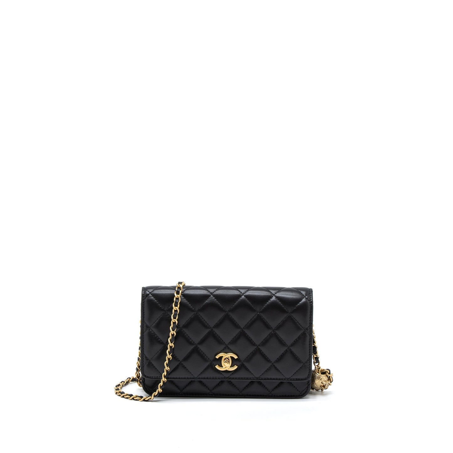 Chanel Pearl Crush Wallet On Chain Lambskin Black Brushed  (Microchip)