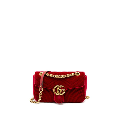 Gucci Small GG Marmont Bag Velvet Red Brushed