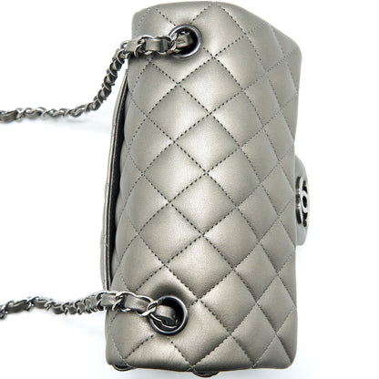 Chanel 21B Mini Rectangular Flap Bag Calfskin Metallic Silver with Shiny Ruthenium Hardware (Microchip)