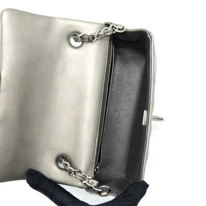 Chanel 21B Mini Rectangular Flap Bag Calfskin Metallic Silver with Shiny Ruthenium Hardware (Microchip)