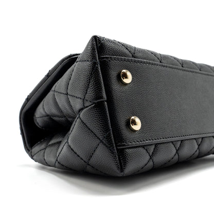 Chanel Small Coco Handle with Lizard Embossed Handle Caviar Black L