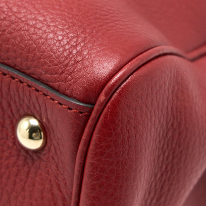 Gucci Crossbody Tote Bag Bamboo Handle Calfskin Red L