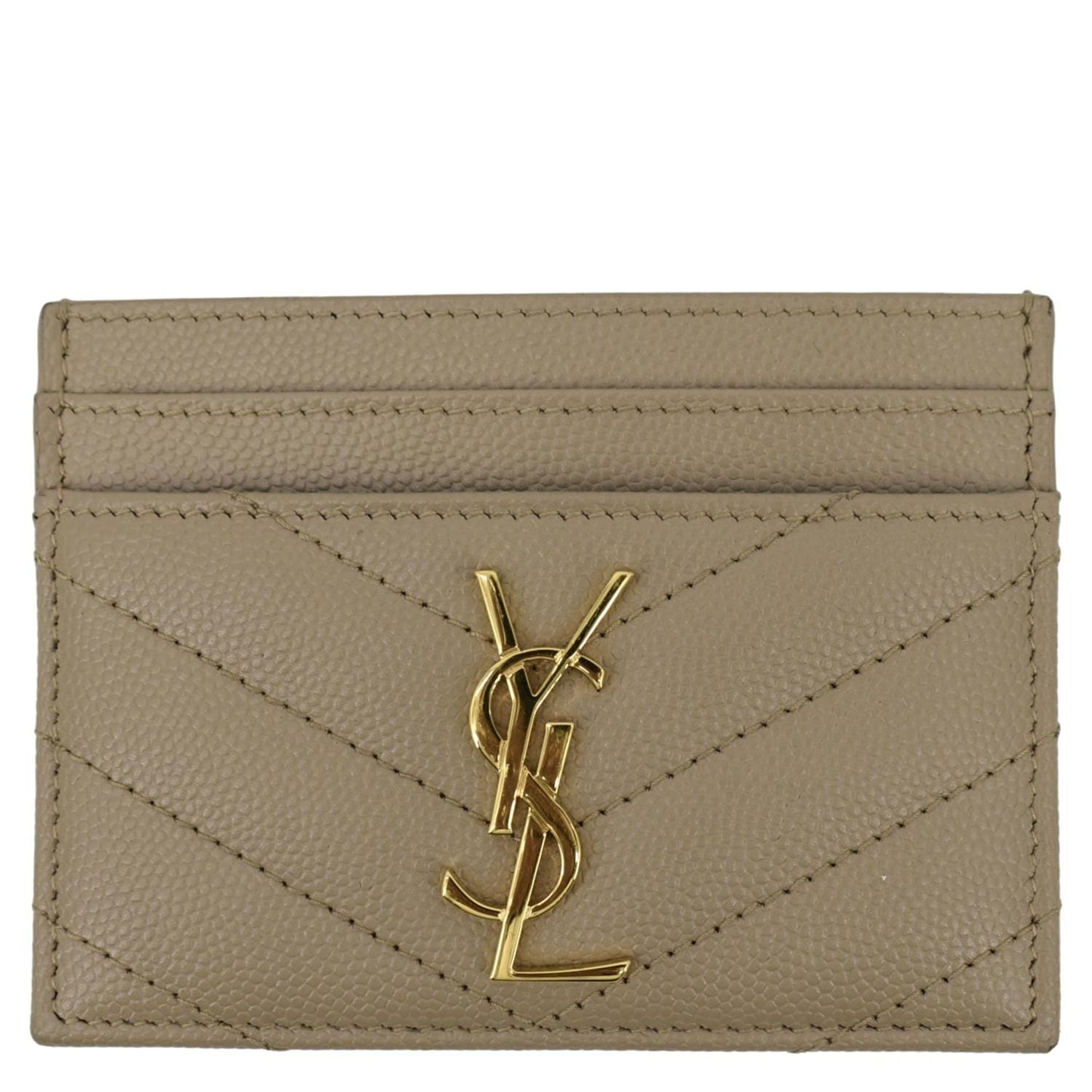 YVES SAINT LAURENT Monogram Grain Leather Card Case Beige