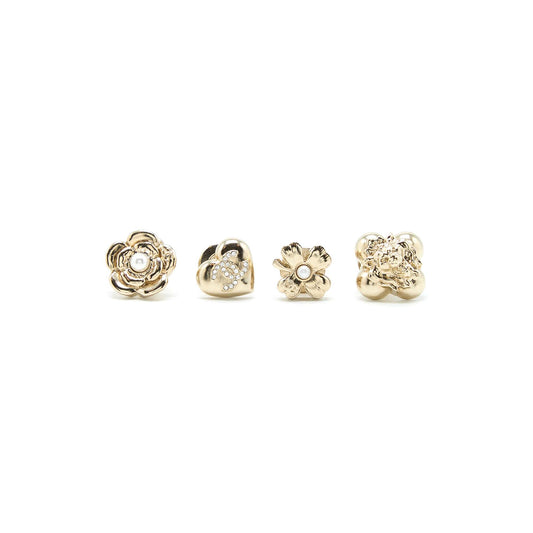 Chanel 4 Pins Brooch Crystal/Pearl Light Gold Tone