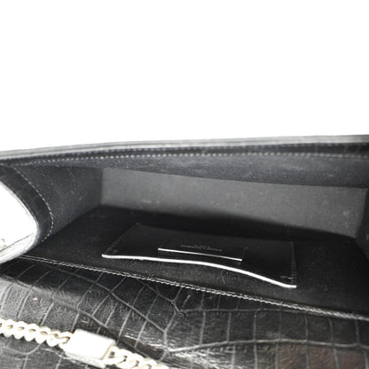YVES SAINT LAURENT Kate Crocodile Embossed Leather Shoulder Bag Black