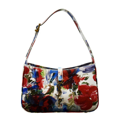 YVES SAINT LAURENT LE 5 a 7 Floral Printed Leather Hobo Bag White