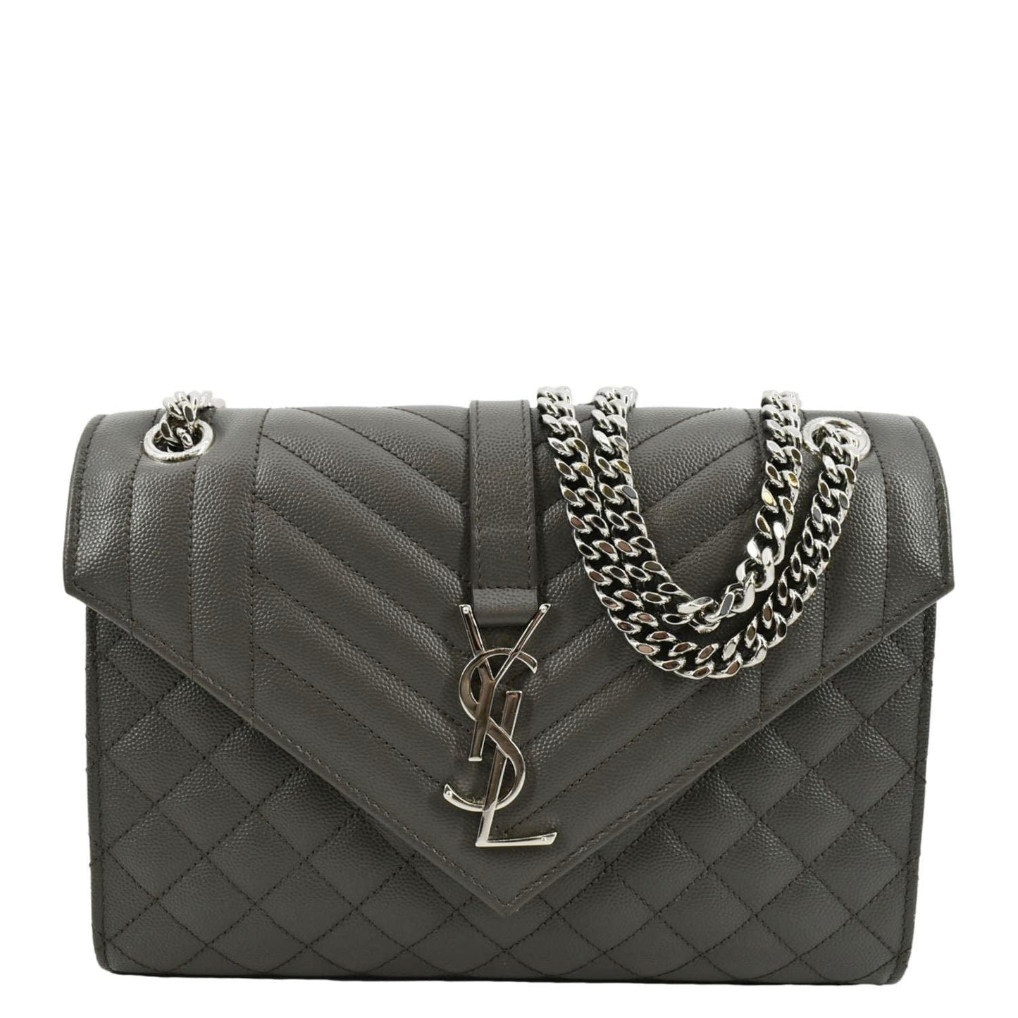 YVES SAINT LAURENT Envelope Chain Medium Mix Matelassé Leather Crossbody Bag Grey