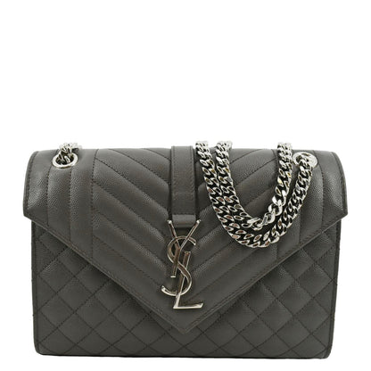 YVES SAINT LAURENT Envelope Chain Medium Mix Matelassé Leather Crossbody Bag Grey