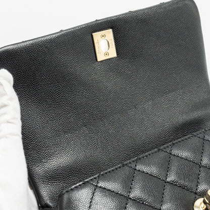Chanel Small Coco Handle with Lizard Embossed Handle Caviar Black L